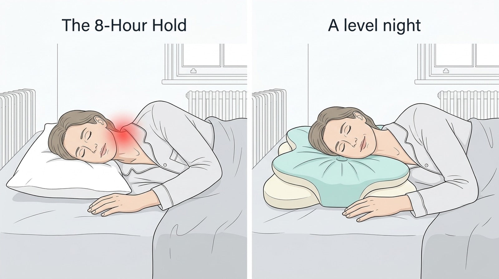 Two-panel diagram: the 8-Hour Hold and a level night