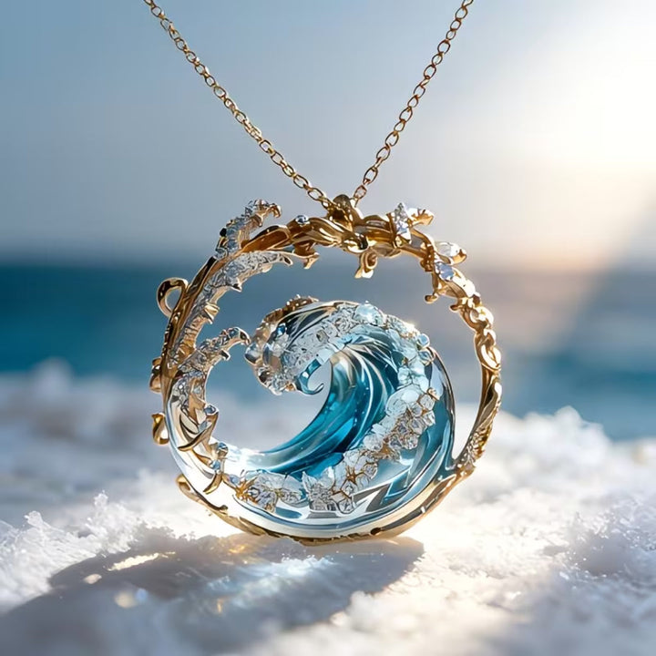 Ocean Wave Crystal Pendant Necklace