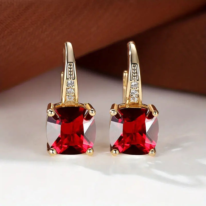 Mystic Sapphire Stone Hoop Gold Earrings