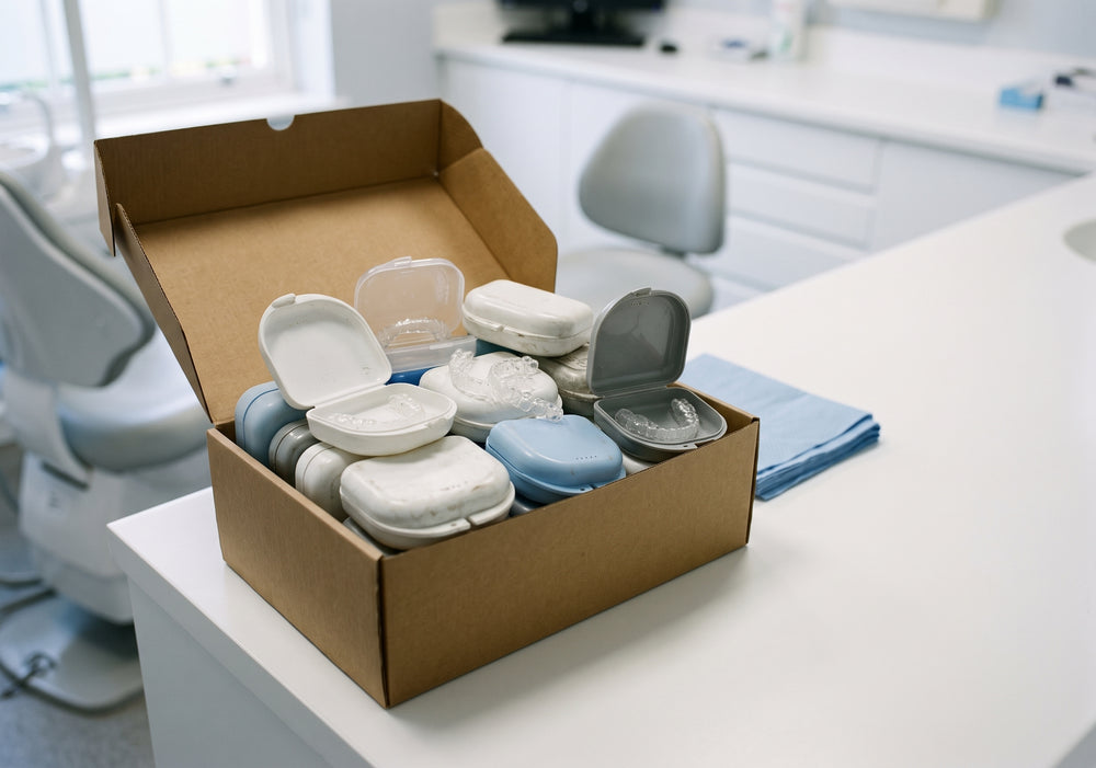 A box of night guards returned by patients