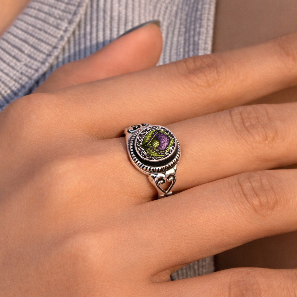 Violet Lotus Seal Silver Ring