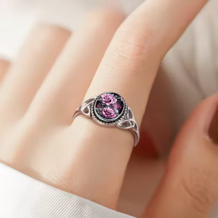 Rose Floral Seal Silver Ring