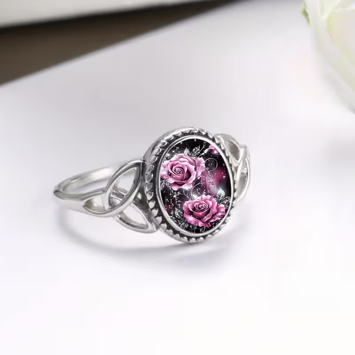 Rose Floral Seal Silver Ring