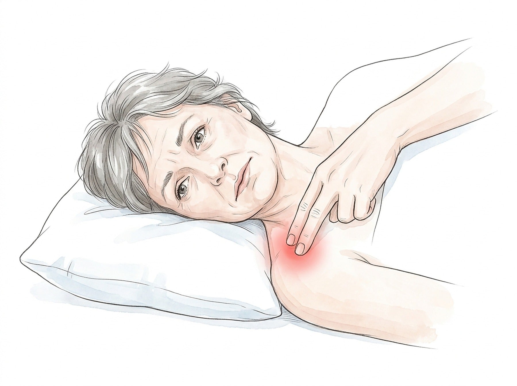 Pressing two fingers on the top of the lower shoulder