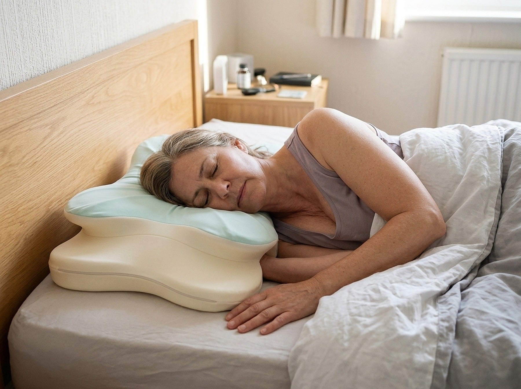 Woman asleep with her shoulder in the cut-out